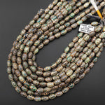 Tibetan Agate Barrel 12x8mm Beads Dzi Agate Green Brown Eye Pattern Antique Boho Beads 15.5" Strand