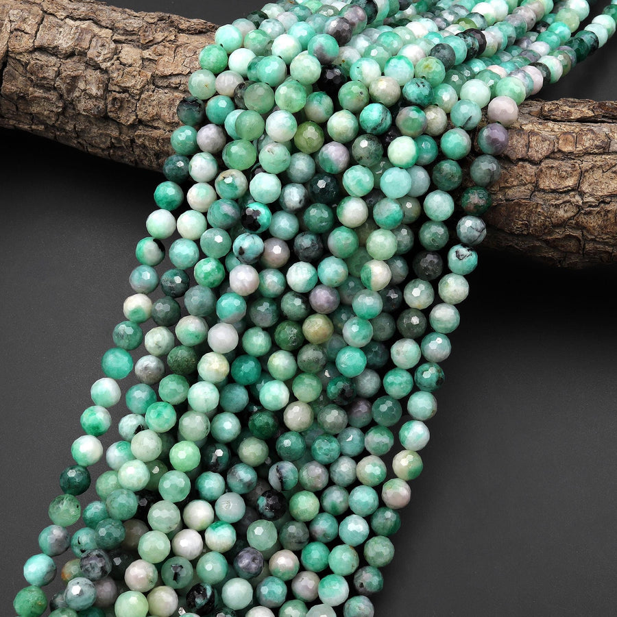 Real Genuine Natural Green Emerald Gemstone Faceted 6mm Round Beads 15.5" Strand