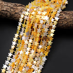 AAA Iridescent Hand Carved Natural Golden Yellow Mother of Pearl Star Beads 6mm 8mm 10mm 15.5" Strand