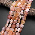 Faceted AAA Natural Cherry Blossom Agate Square Beads Aka Flower Agate 15.5" Strand