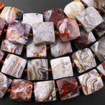 Large Faceted Natural Laguna Lace Agate 18mm Square Nugget Beads 15.5" Strand