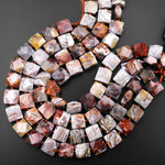 Large Faceted Natural Laguna Lace Agate 18mm Square Nugget Beads 15.5" Strand