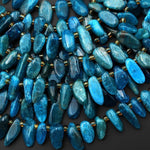 Natural Teal Blue Apatite Freeform Oval Pebble Nugget Beads Top Side Drilled Gemstone 15.5" Strand