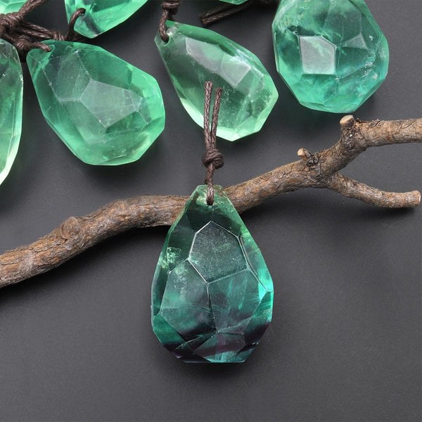 AAA Faceted Natural Green Fluorite Nugget Point Pendant Gemstone Focal Bead A5
