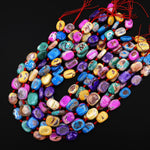 Multicolor Rainbow Agate Beads Smooth Rectangle Vibrant Pink Blue Green Yellow Purple 15.5" Strand