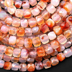 Faceted Natural Red Flower Agate 6mm Gemstone Cube Beads 15.5" Strand