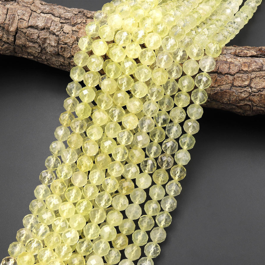 AAA Faceted Natural Brazilian Lemon Quartz Round Beads 6mm 8mm Gemstone 15.5" Strand