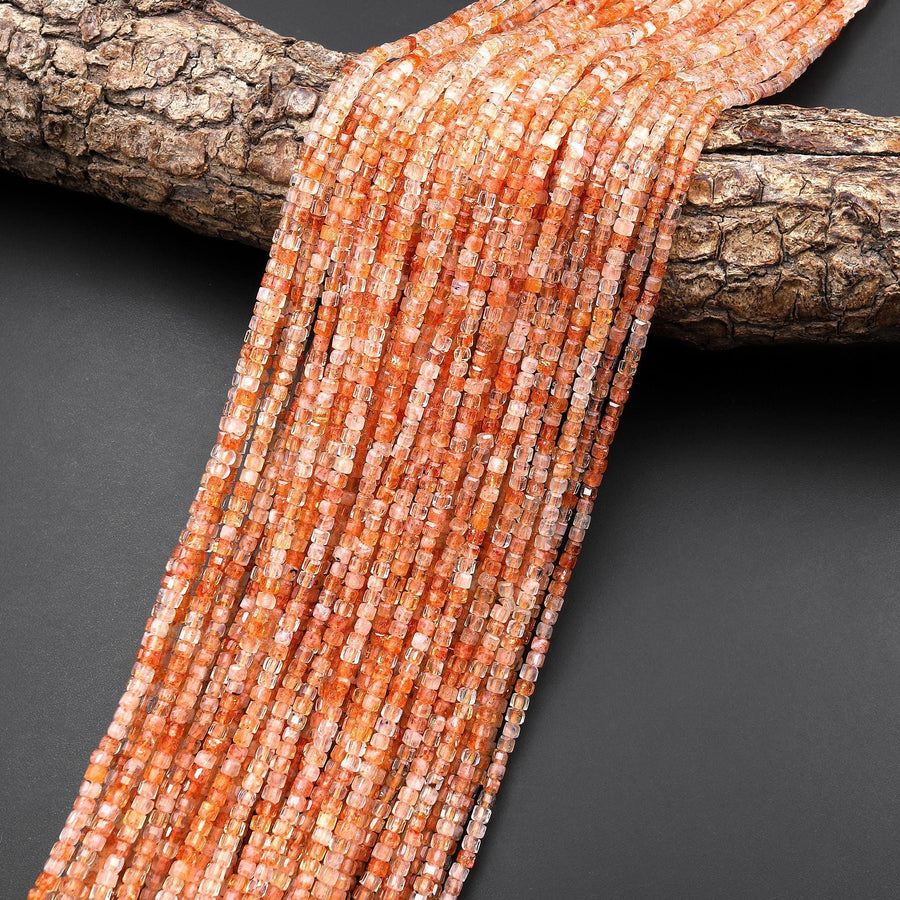 AAA Translucent Natural Arusha Sunstone Faceted 2mm Cube Beads 15.5" Strand