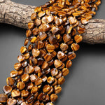 AAA Natural Tiger's Eye Faceted Heart Beads 12mm Golden Chatoyant Gemstone 15.5" Strand