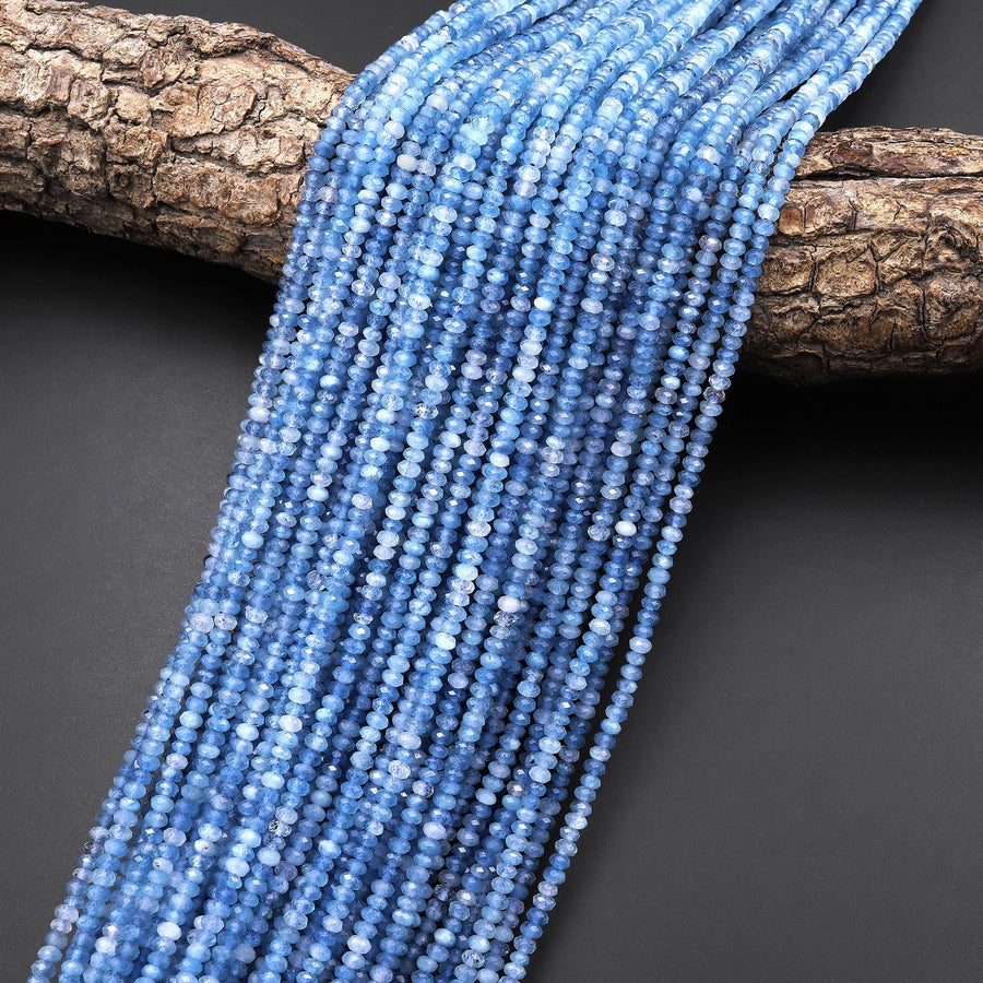 AAA Faceted Natural Blue Santa Maria Aquamarine Thin Rondelle Beads 3mm Gemstone 15.5" Strand