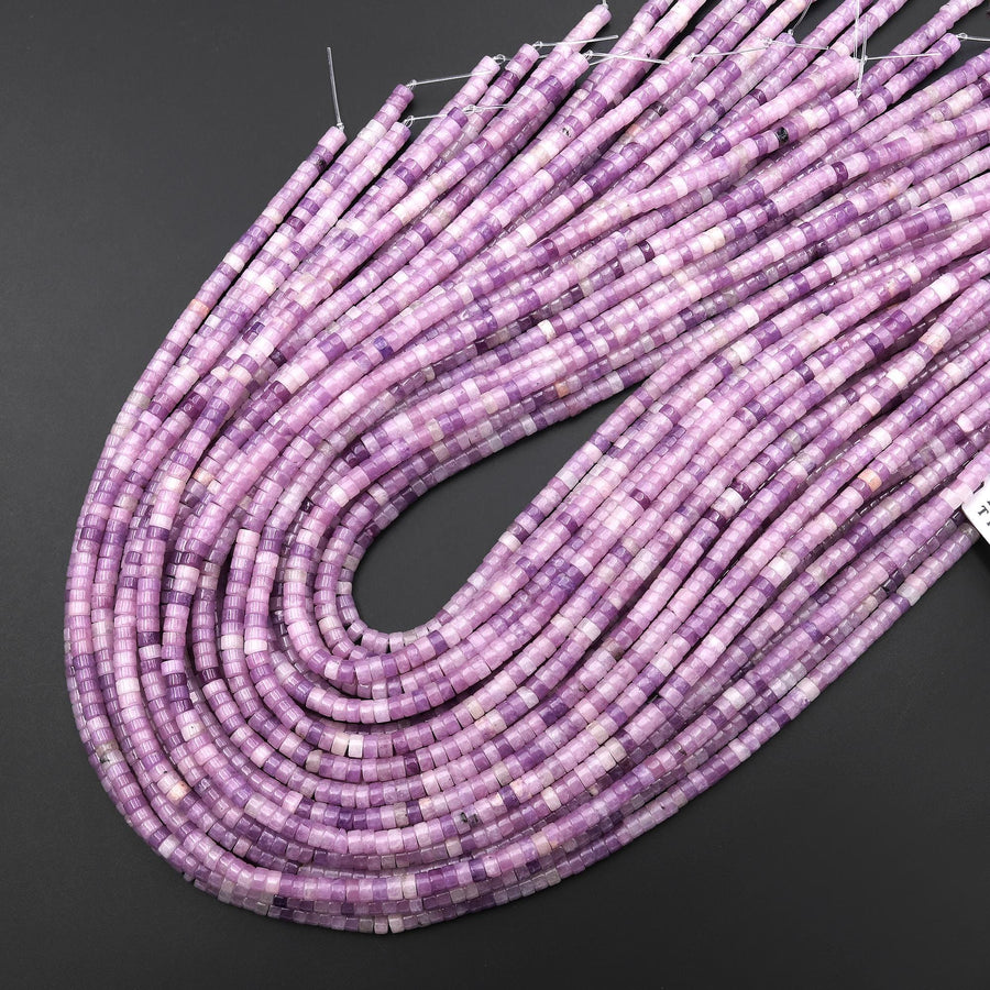 Natural Light Lilac Purple Lepidolite 4mm Heishi Rondelle Beads 15.5" Strand