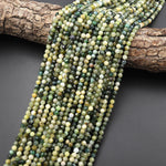 Faceted Natural Yellow Green Burma Jade 3mm 4mm Round Beads Gemstone 15.5" Strand