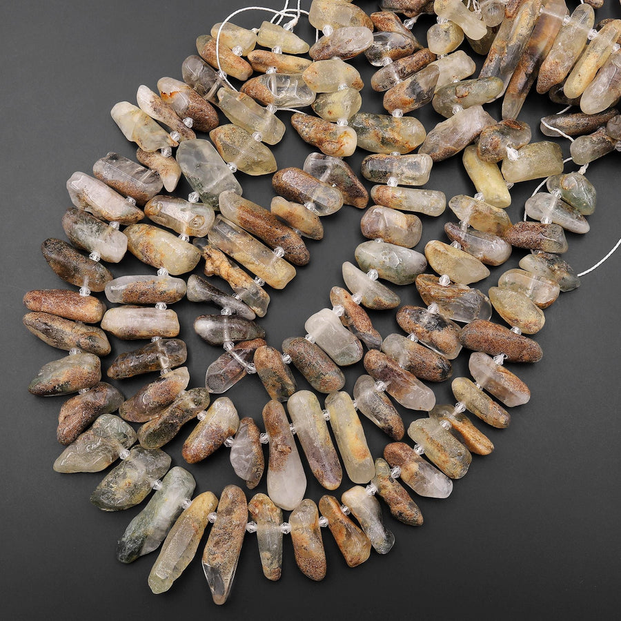 Large Freeform Natural Phantom Lodalite Quartz Beads Healing Crystal Points 15.5" Strand