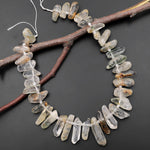 Chunky Freeform Natural Phantom Lodalite Quartz Beads Translucent Crystal Points 15.5" Strand