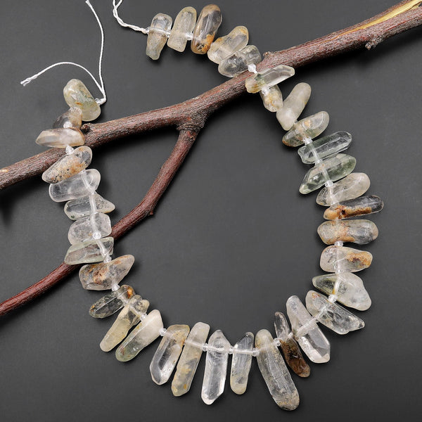 Chunky Freeform Natural Phantom Lodalite Quartz Beads Translucent Crystal Points 15.5" Strand A1