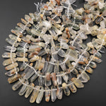 Chunky Freeform Natural Phantom Lodalite Quartz Beads Translucent Crystal Points 15.5" Strand