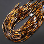 Natural Tiger's Eye Thin Long Rectangle Tube Beads 15.5" Strand