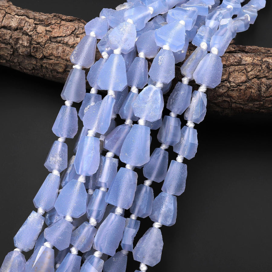 AAA Natural Blue Chalcedony Druzy Drusy Beads Hand Faceted Nuggets Vertically Drilled Sparkling Crystal Beads 15.5 Strand