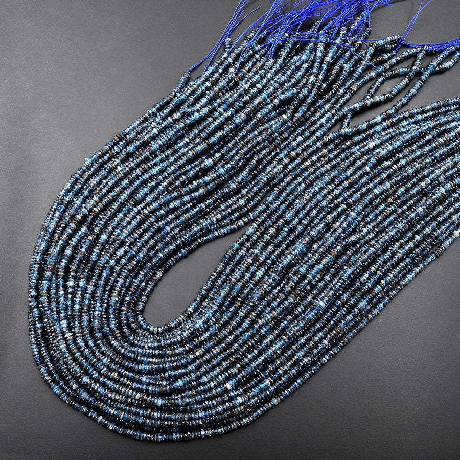 Rare Faceted Natural Teal Blue Kyanite Thin 3mm Rondelle Beads 15.5" Strand