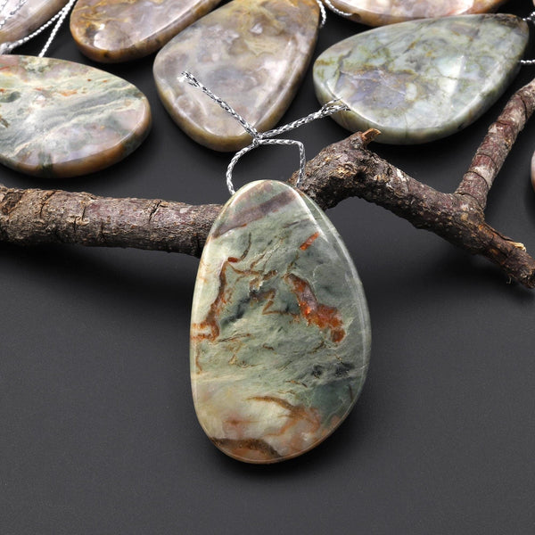 Real Genuine Natural Dinosaur Coprolite Dung Freeform Teardrop Side Drilled Pendant