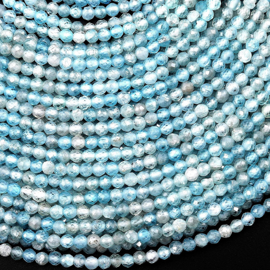 Rare Genuine Natural Blue Zircon Faceted 3mm Round Beads Gemstone 15.5" Strand