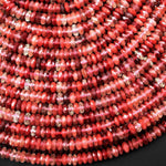 Faceted Rare Natural Red Lazasine (Andesine-Red Labradorite) Faceted 3mm 4mm Thin Rondelle Beads 15.5" Strand