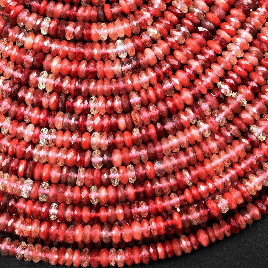 Faceted Rare Natural Red Lazasine (Andesine-Red Labradorite) Faceted 3mm 4mm Thin Rondelle Beads 15.5" Strand