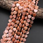 Faceted Natural Peach Moonstone Heart Beads 12mm Gemstone 15.5" Strand