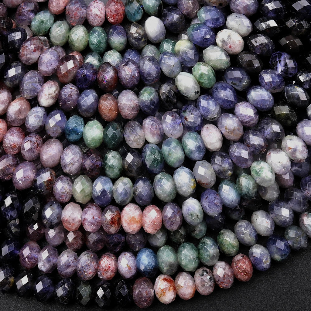 Rare Natural Sunstone Iolite Faceted 6mm Rondelle Beads 15.5" Strand