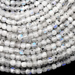 Natural Rainbow Moonstone Faceted 4mm Cube Beads W/ Black Tourmaline Matrix 15.5" Strand