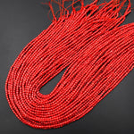 Genuine Red Bamboo Coral Smooth Short Tube Cylinder 3mm Beads 15.5" Strand