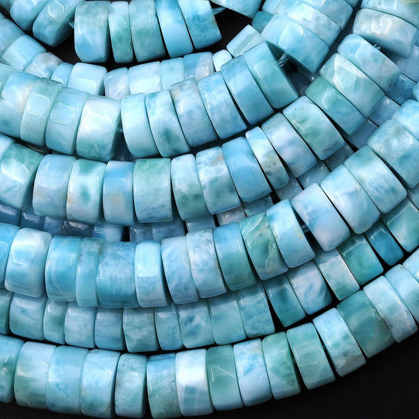 AAA Natural Real Genuine Blue Larimar Heishi 4mm 6mm 8mm Rondelle Beads From Dominican Republic 15.5" Strand