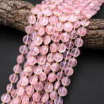 AAA Translucent Faceted Natural Madagascar Pink Rose Quartz Smooth 10mm Coin Beads 15.5" Strand