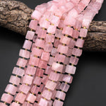 Natural Pink Rose Quartz 8mm 9mm Cube Beads 15.5" Strand