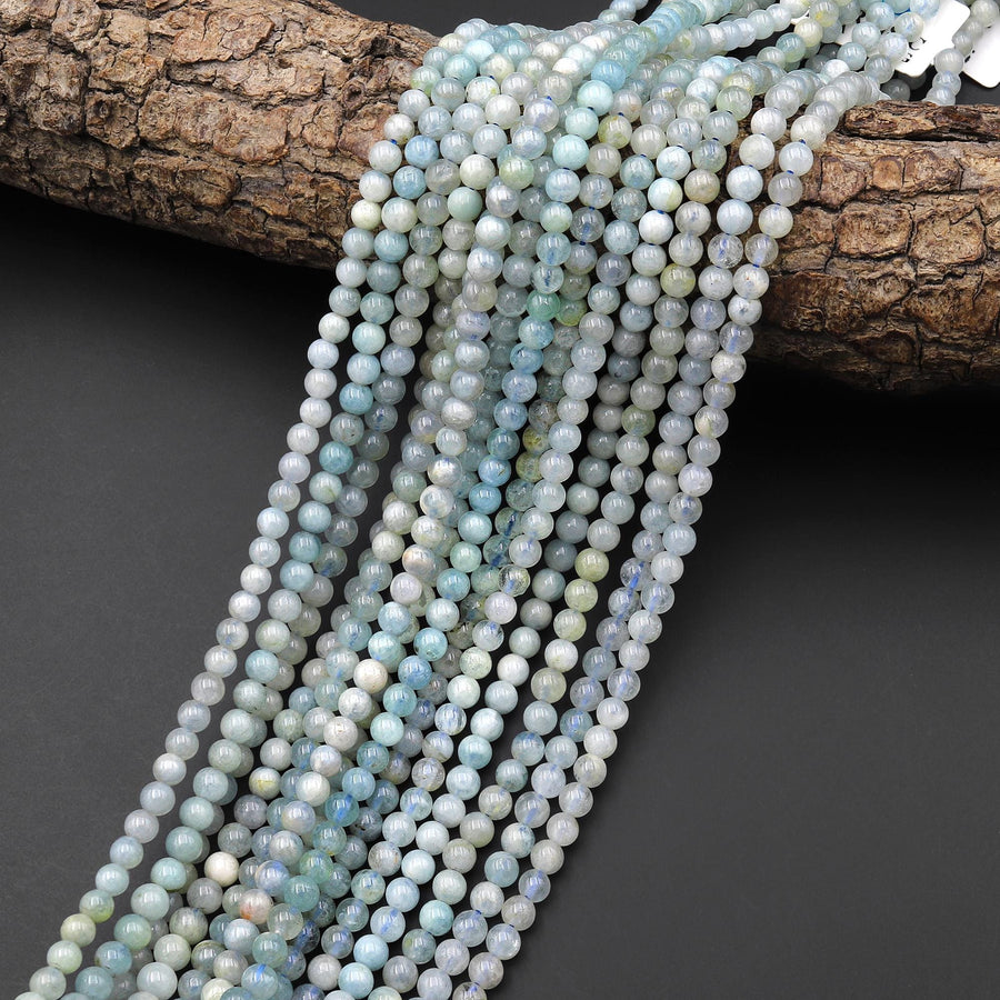 Natural Aquamarine 4mm Smooth Round Gemstone Beads 15.5" Strand