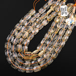 Faceted Natural Citrine Rectangle 12x16mm Cushion Beads 15.5" Strand