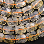 Faceted Natural Citrine Rectangle 12x16mm Cushion Beads 15.5" Strand