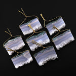 Natural Green Moss Agate Drusy Pendant Side Drilled Rectangle Slice