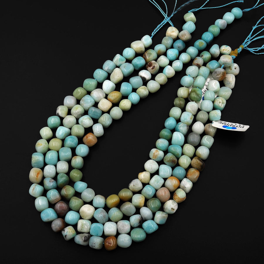 Natural Amazonite Freeform Cube Dice Beads Smooth Rounded Nugget 15.5" Strand