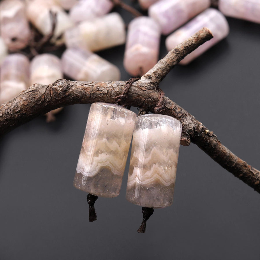 Rare Icy Natural Rainbow Amethyst Earring Pair Matched Smooth Cylinder Tube 10x20mm Gemstone Beads A4