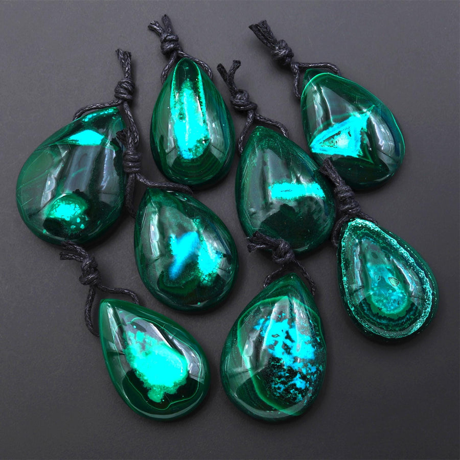 Rare Natural Hybrid Gemstone Blue Chrysocolla Green Malachite Side Drilled Teardrop Pendant