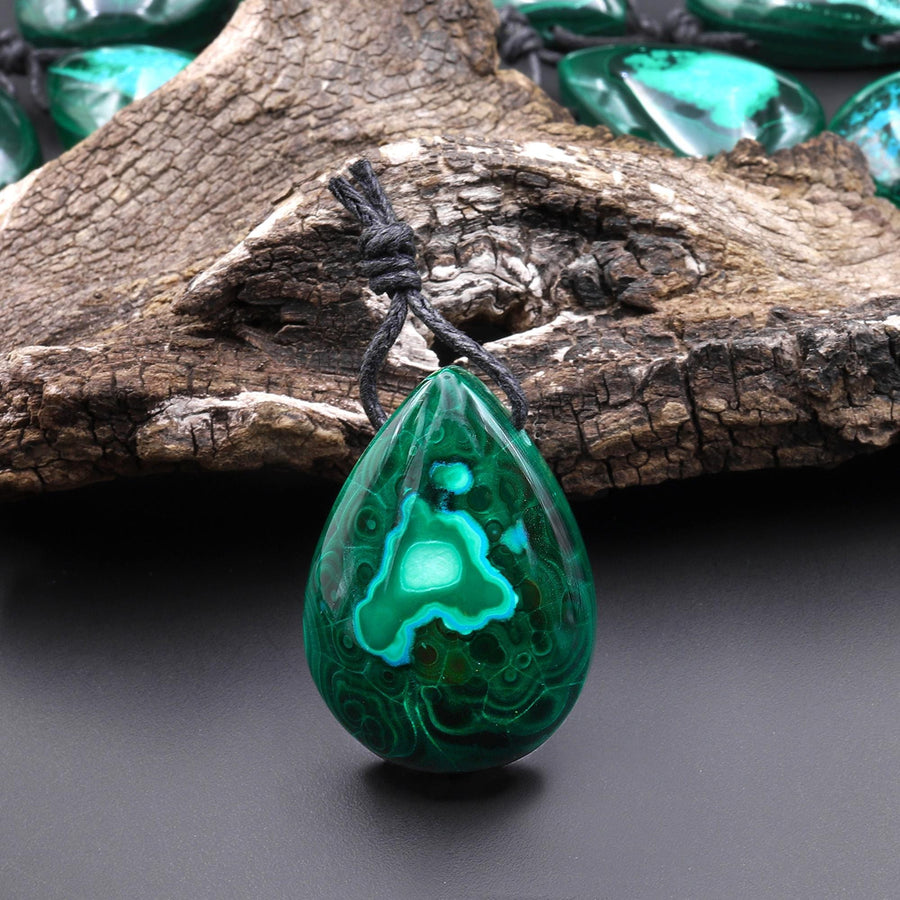 Rare Natural Hybrid Gemstone Blue Chrysocolla Green Malachite Side Drilled Teardrop Pendant