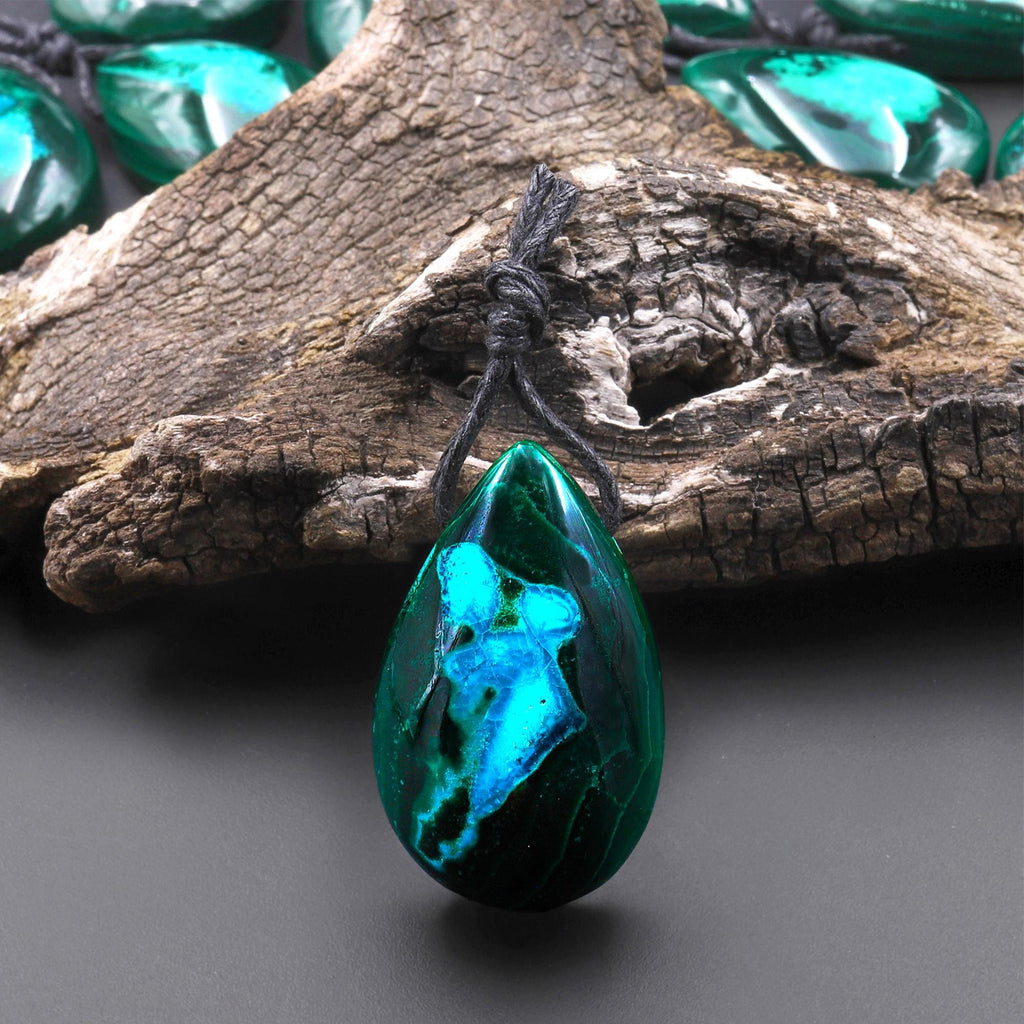 Rare Natural Hybrid Gemstone Blue Chrysocolla Green Malachite Side Drilled Teardrop Pendant A11