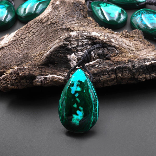 Rare Natural Hybrid Gemstone Blue Chrysocolla Green Malachite Side Drilled Teardrop Pendant A12