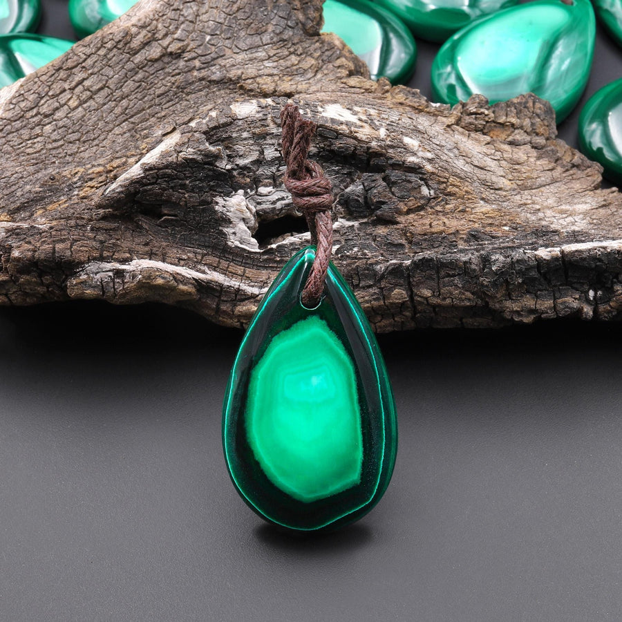 Rare Natural Chrysocolla Malachite Teardrop Pendant From Congo