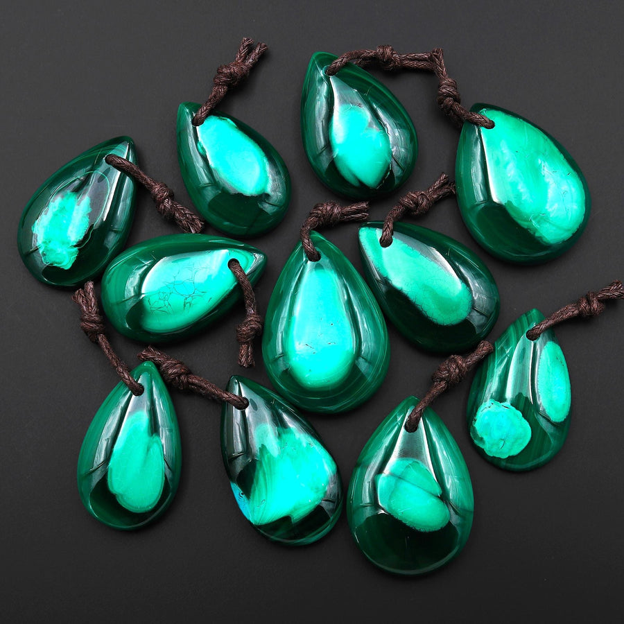 Rare Natural Chrysocolla Malachite Teardrop Pendant From Congo