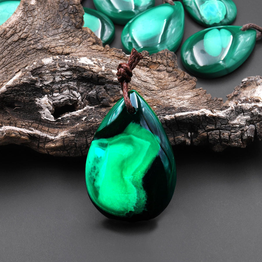 Rare Natural Chrysocolla Malachite Teardrop Pendant From Congo A3