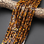 Natural Tiger's Eye Smooth 4mm Cube Beads Gemstone 15.5" Strand