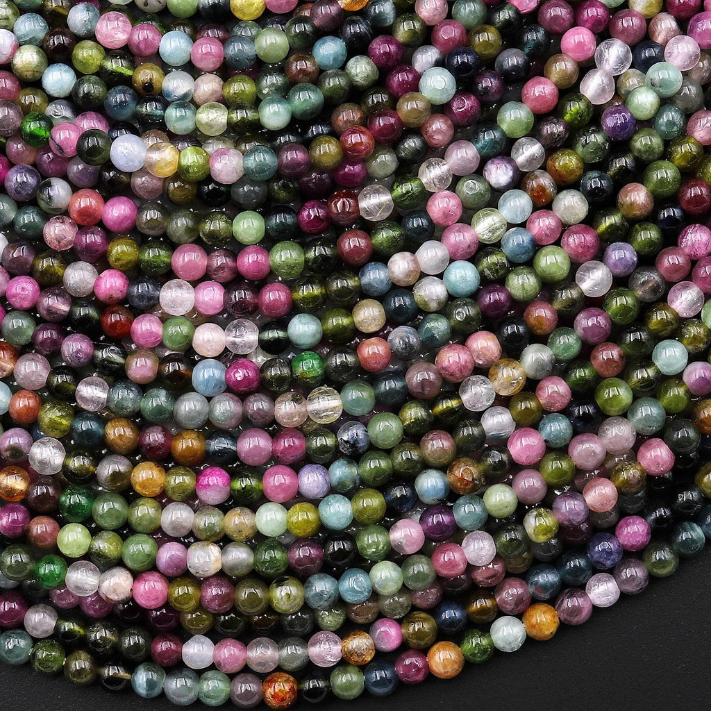 Natural Pink Green Blue Tourmaline 3mm Smooth Round Gemstone Beads 15.5" Strand