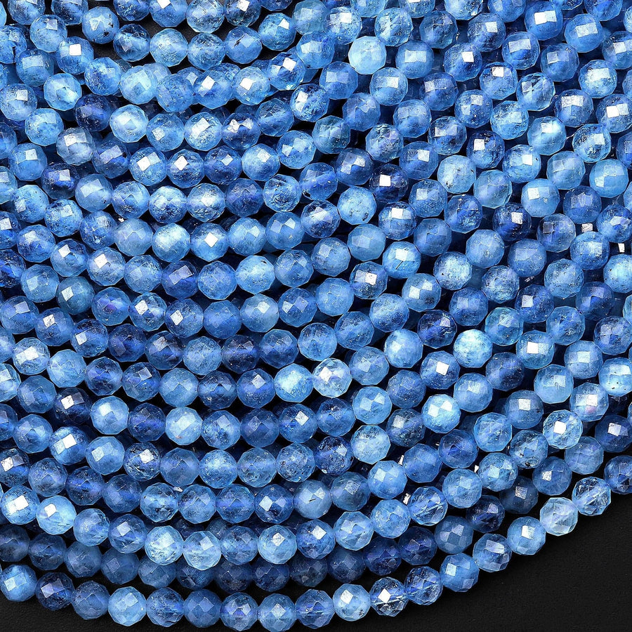 AAA+ Faceted Natural Blue Santa Maria Aquamarine 4mm Round High Quality Gemstone Beads 15.5" Strand